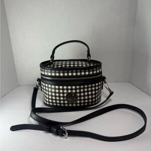 Steve Madden Black White Gingham Structured Train Case Crossbody